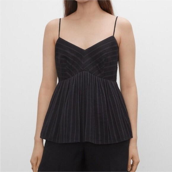 CLUB MONACO | Black Striped Chevron Peplum Cami Spaghetti Strap M Cotton Blend - Picture 1 of 7